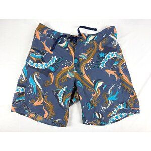 Patagonia Minimalist Wavefarer Board Shorts Men's 34 Paradise Fish Glass Blue 8"